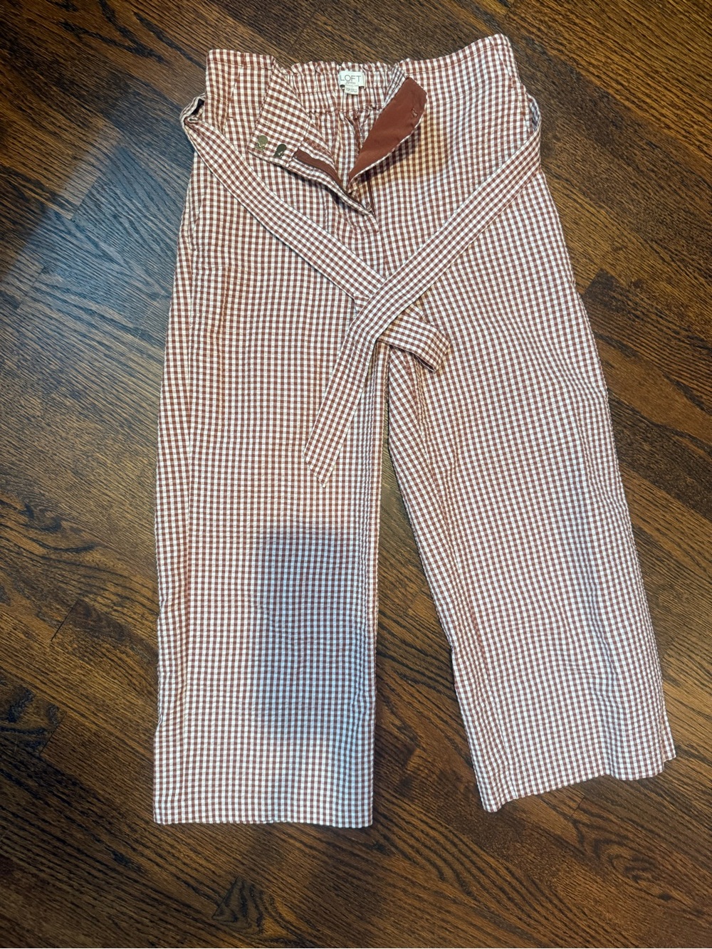 Loft Gingham High-Rise Wide-Leg Crop-Length Pants